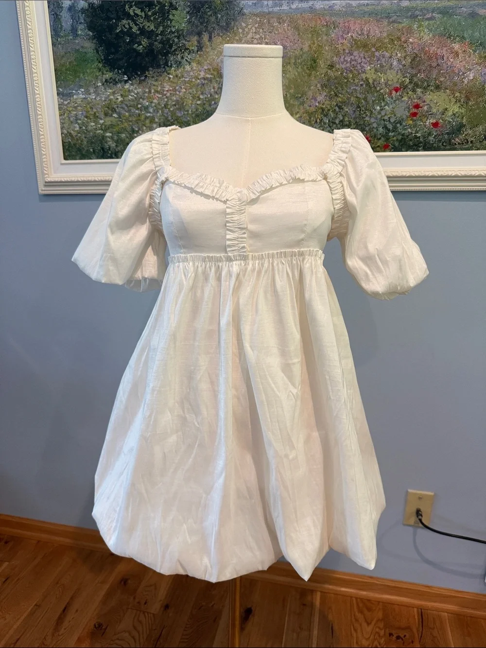 The Vintage Shop White Puff Sleeve Empire Mini Dress - Picture 1 of 3